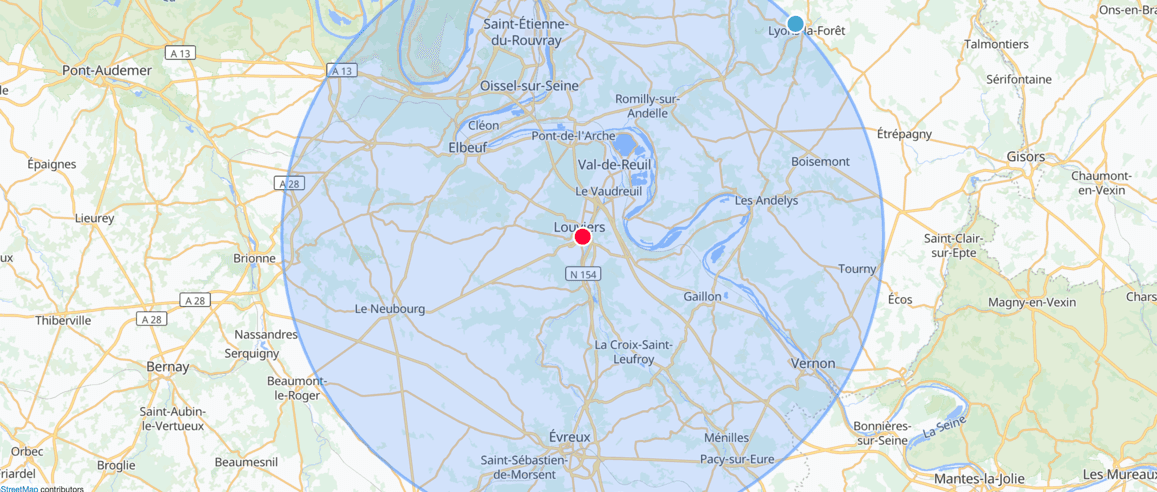 Carte des zones d'intervention de Samy Répare dans l'Eure (27) — Louviers, Évreux, Vernon