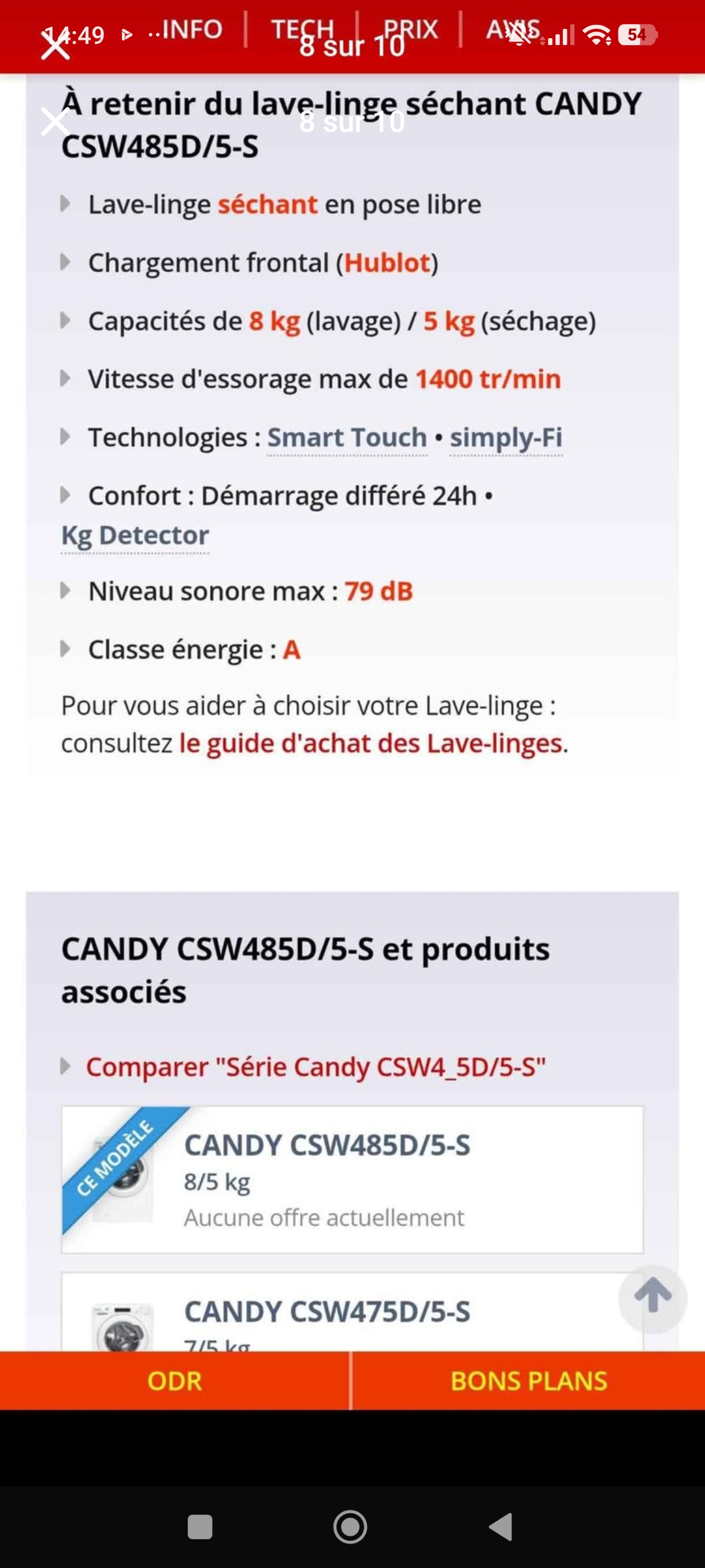 Photo 8 - Candy LAVANTE SÉCHANTE CANDY 8KG 5KG reconditionné - Électroménager - Samy Répare dans l'Eure (27)
