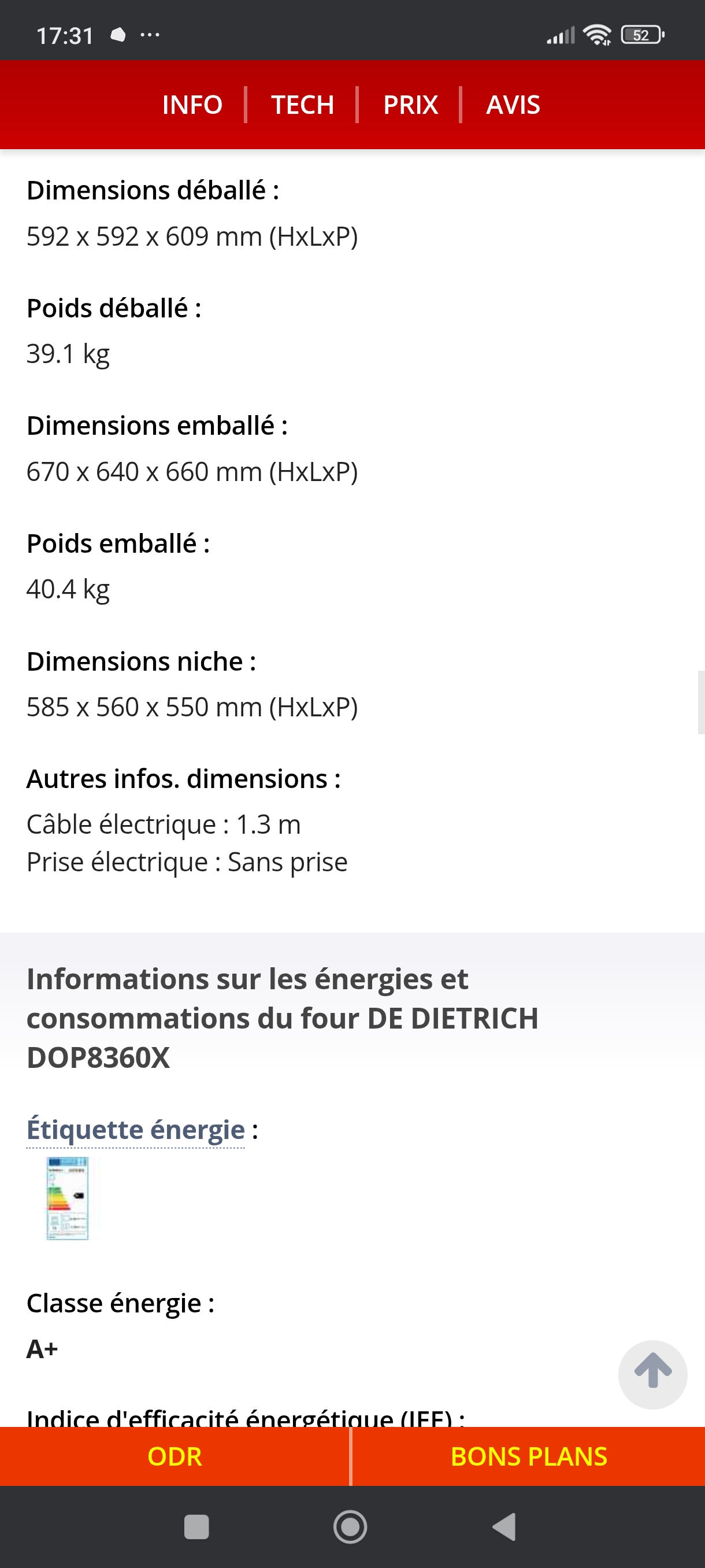 Photo 9 - DE DIETRICH FOUR ENCASTRABLE DE DIETRICH A+ 73L reconditionné - Électroménager - Samy Répare dans l'Eure (27)